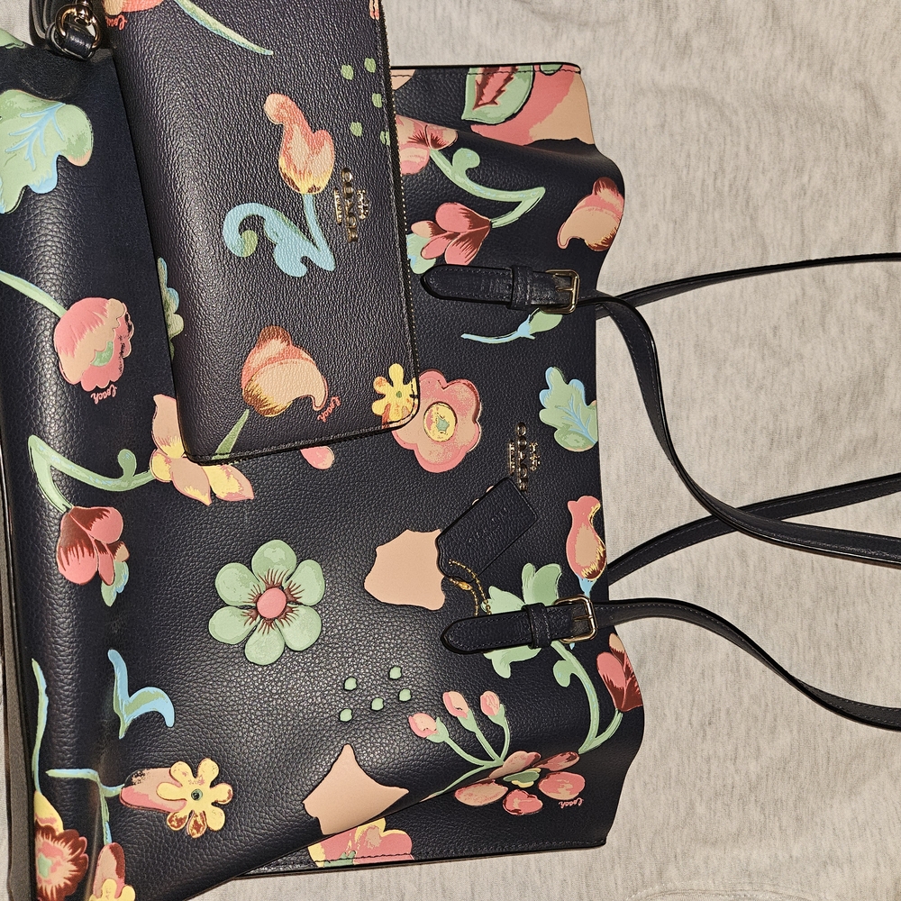 Coach Floral Print Tote Bag - Black and Multicolor